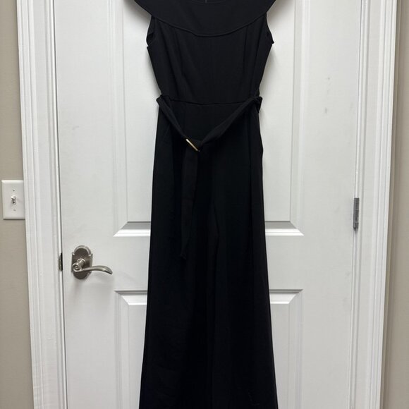 New Donna Karan Size 8 Black Belted Sleeveless Straight Leg Jumpsuit NWT - Picture 5 of 12